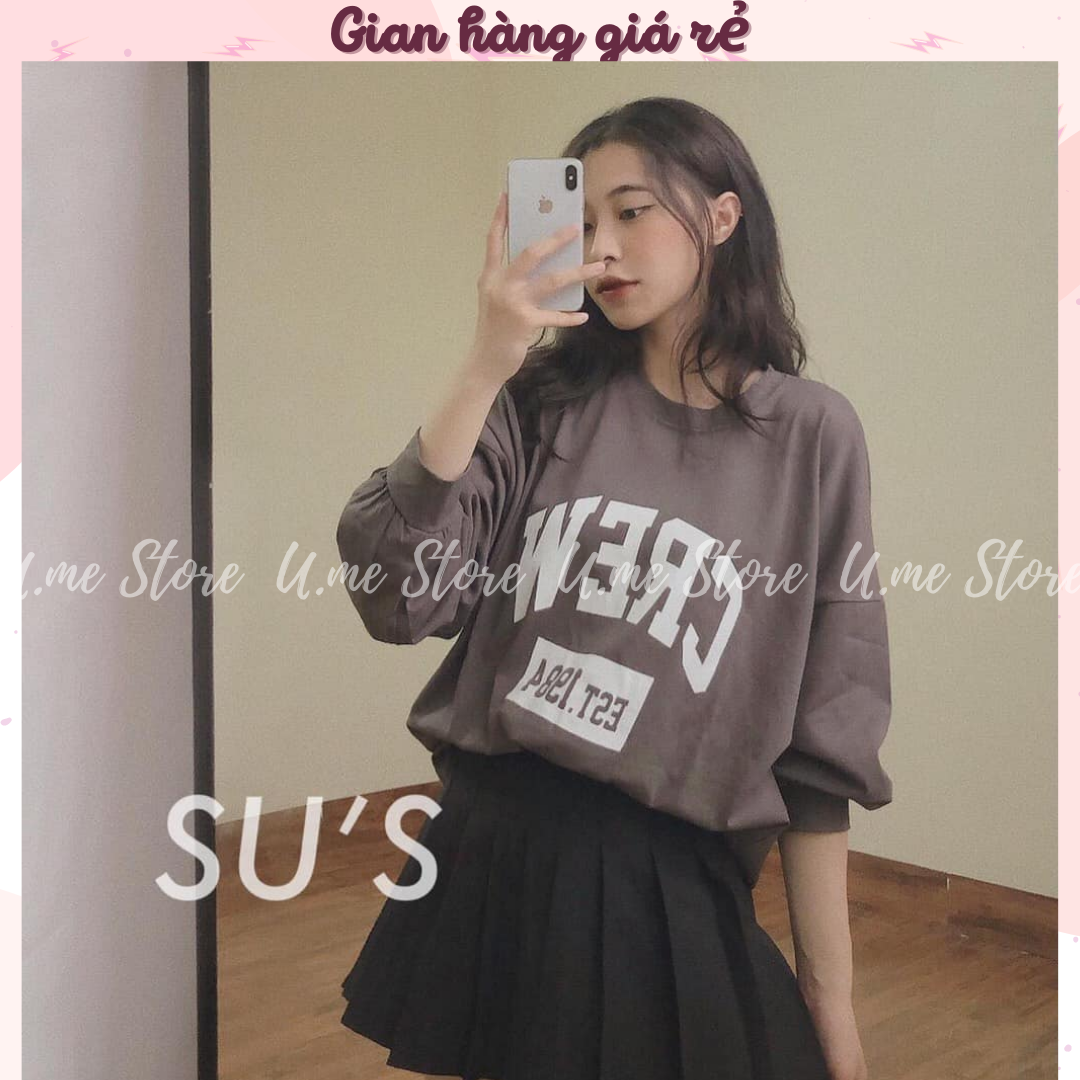 Áo thun thu đông CREW pull dài tay, tay bo phong cách basic nhiều màu Áo phông nữ pull dài tay form thụng