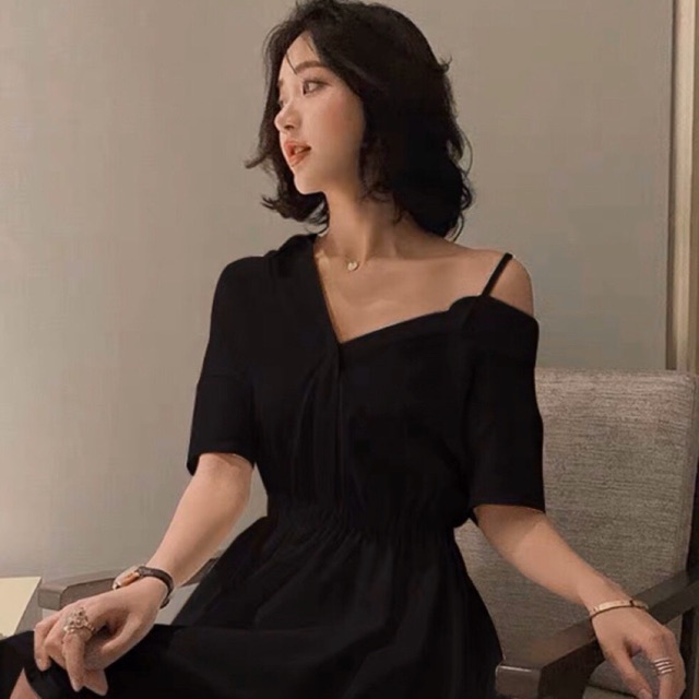 Đầm sm lệch vai 2 màu