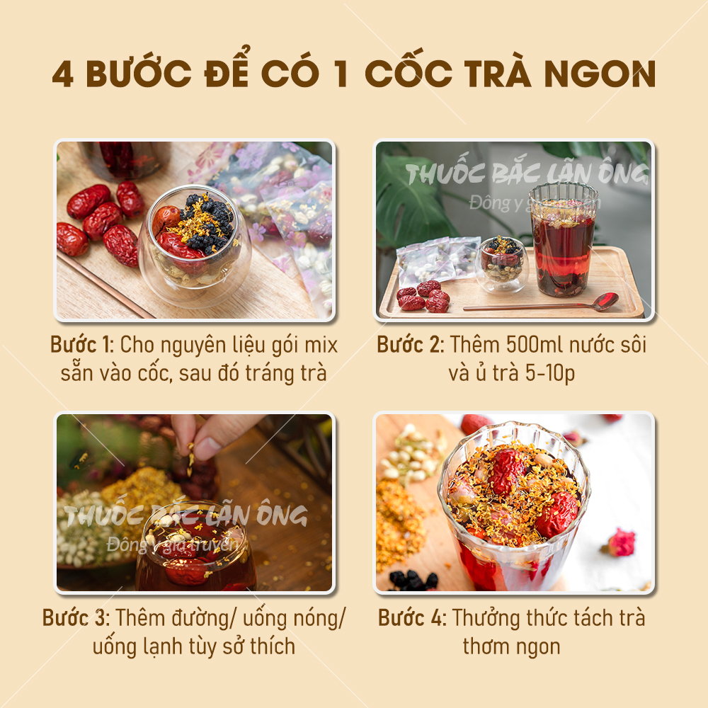 Set trà dâu lục vị mix (Dâu tằm, táo đỏ, hoa hồng tây tạng, kỳ tử, hoa nhài) - Thuốc bắc lãn ông