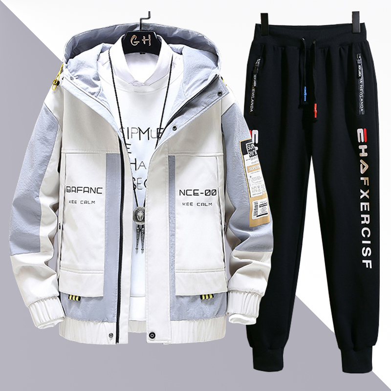 Set Bộ Quần Áo Khoác Nam Phối Mũ In Chữ Cách Điệu Kết Hợp Quần Jogger Bo Ống Năng Động Thời Trang 4MENHCM SET NAM 90000137C