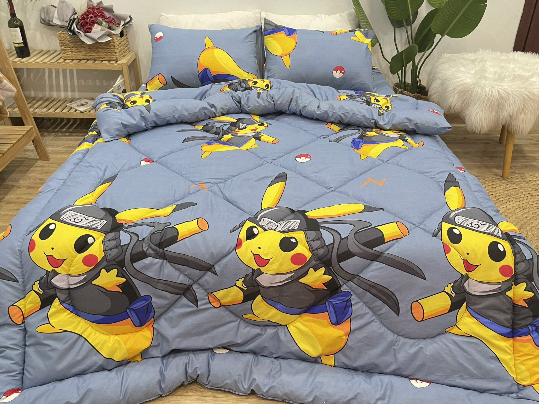 Set Ga Gối Mẫu Họa Tiết Pikachu P65 ( Gồm 1 ga bo chun, 2 vỏ gối nằm, 1 vỏ ôm)