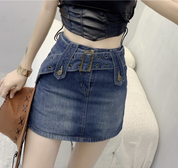 Chân váy thắt lưng jean nữ, chân váy chữ A ullzang hot hiện nay