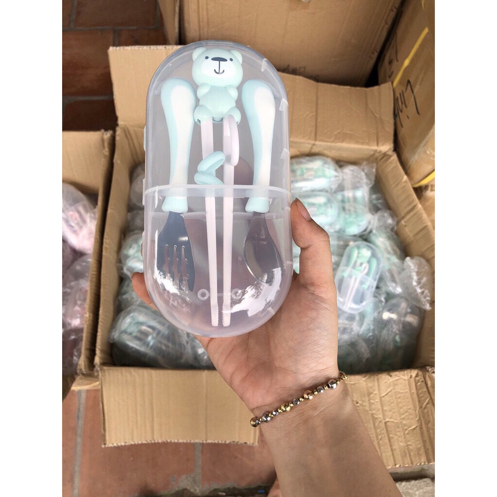 Sét đũa thìa dĩa inox Hàn Quốc cao cấp cho bé