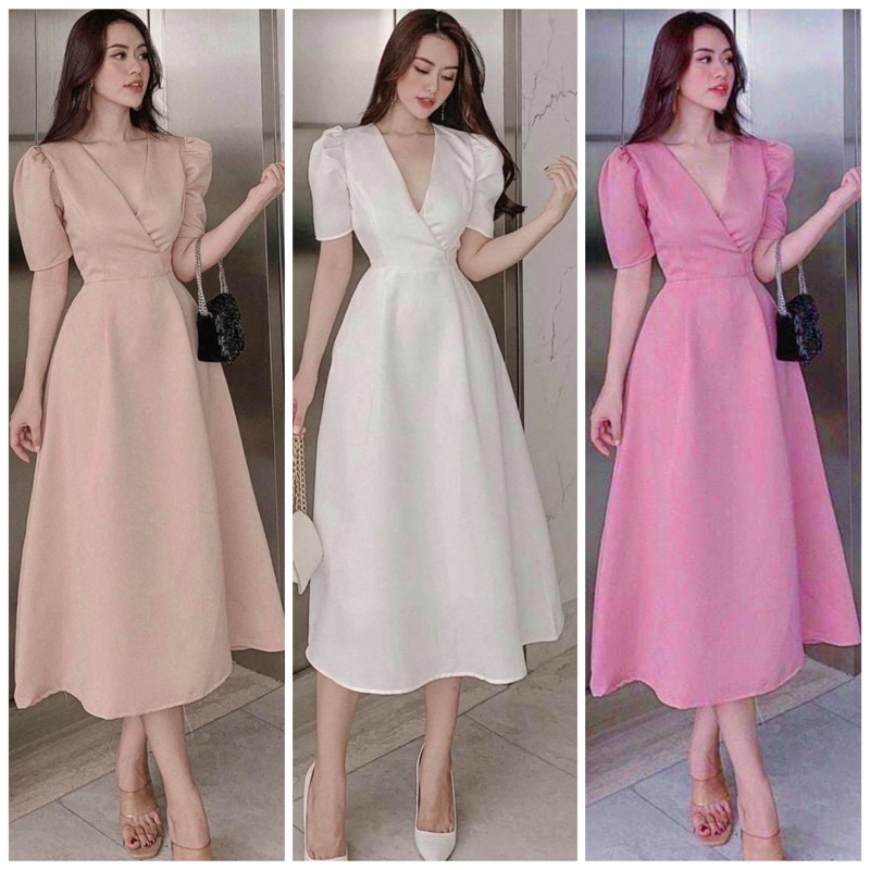 Đầm cổ V form dài 4 màu