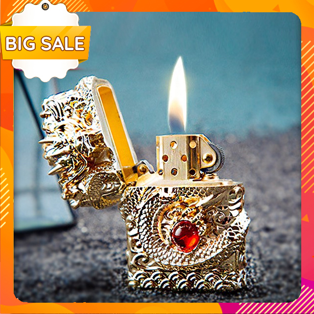 Hộp Quẹt Bật Lửa xăng đá Zorro Z-KJ1001C, phiên bản giới hạn họa tiết hình rồng ốp ngọc cao cấp ( giao màu ngẫu nhiên )