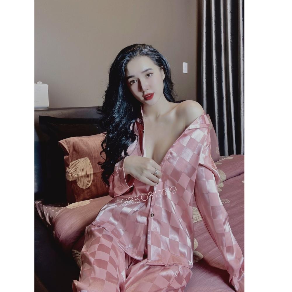 bộ pijama tay dài- quần dài chất lụa lụa gấm