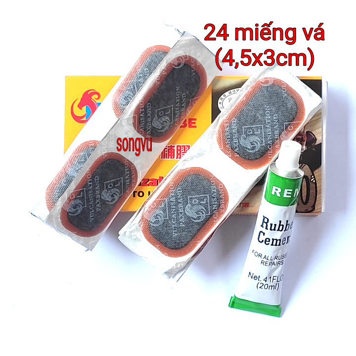 Miếng vá săm xe đạp, xe máy (Hộp bao gồm 1 tuýp keo+ 24 miếng vá)