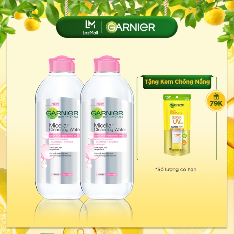 Bộ đôi nước làm sạch và tẩy trang cho da nhạy cảm Garnier Micellar Water 400ml giá rẻ