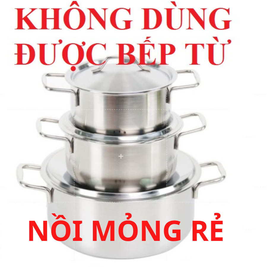 Bộ nồi inox 3 cái bép từ nắp inox 24cm 18cm 16cm dùng được bếp từ và mọi loại bếp  bộ nồi inox chắc chắn cao cấp
