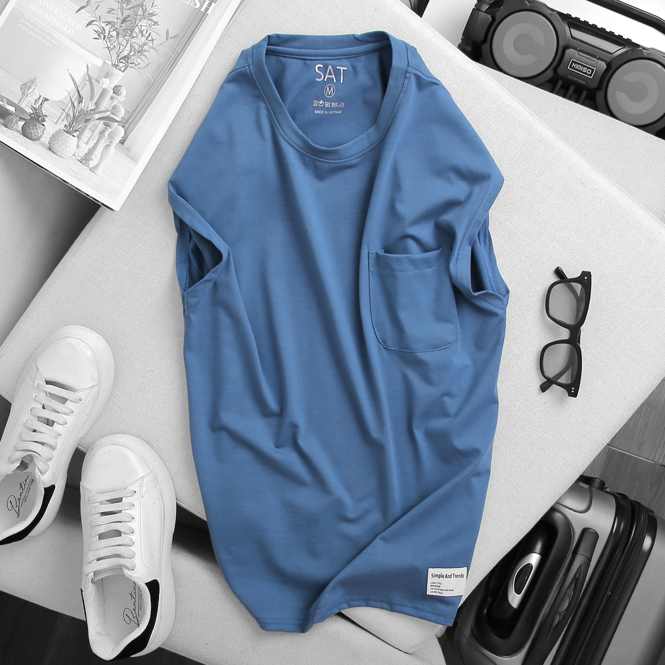 Áo Tank Top Đen Có Túi Cao Cấp - SAT