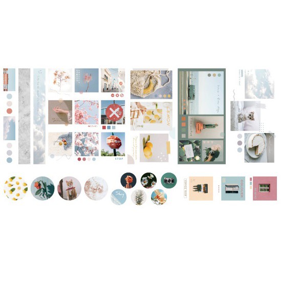 Set túi zip 40 ảnh giấy dán phong cách Vintage, Bộ Sticker màu trong trẻo trang trí sổ -vpp TueMinh