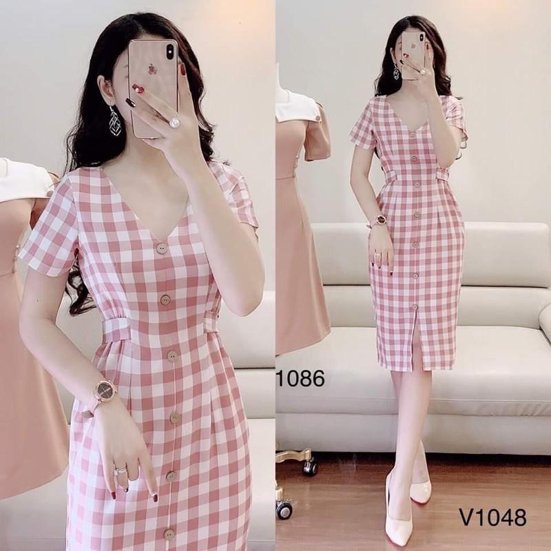 [HCM]ĐẦM SỌC CARO BÓ EO THẮT NƠ SUGAR