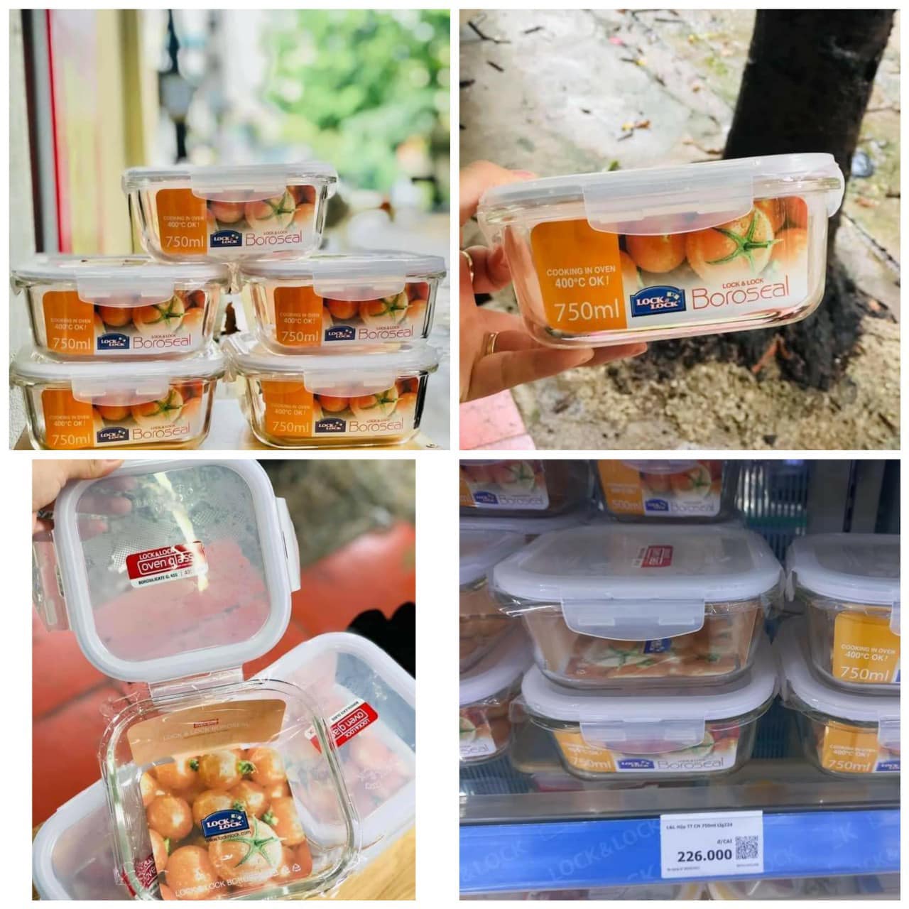 Thố thủy tinh lock and lock vuông 750ml