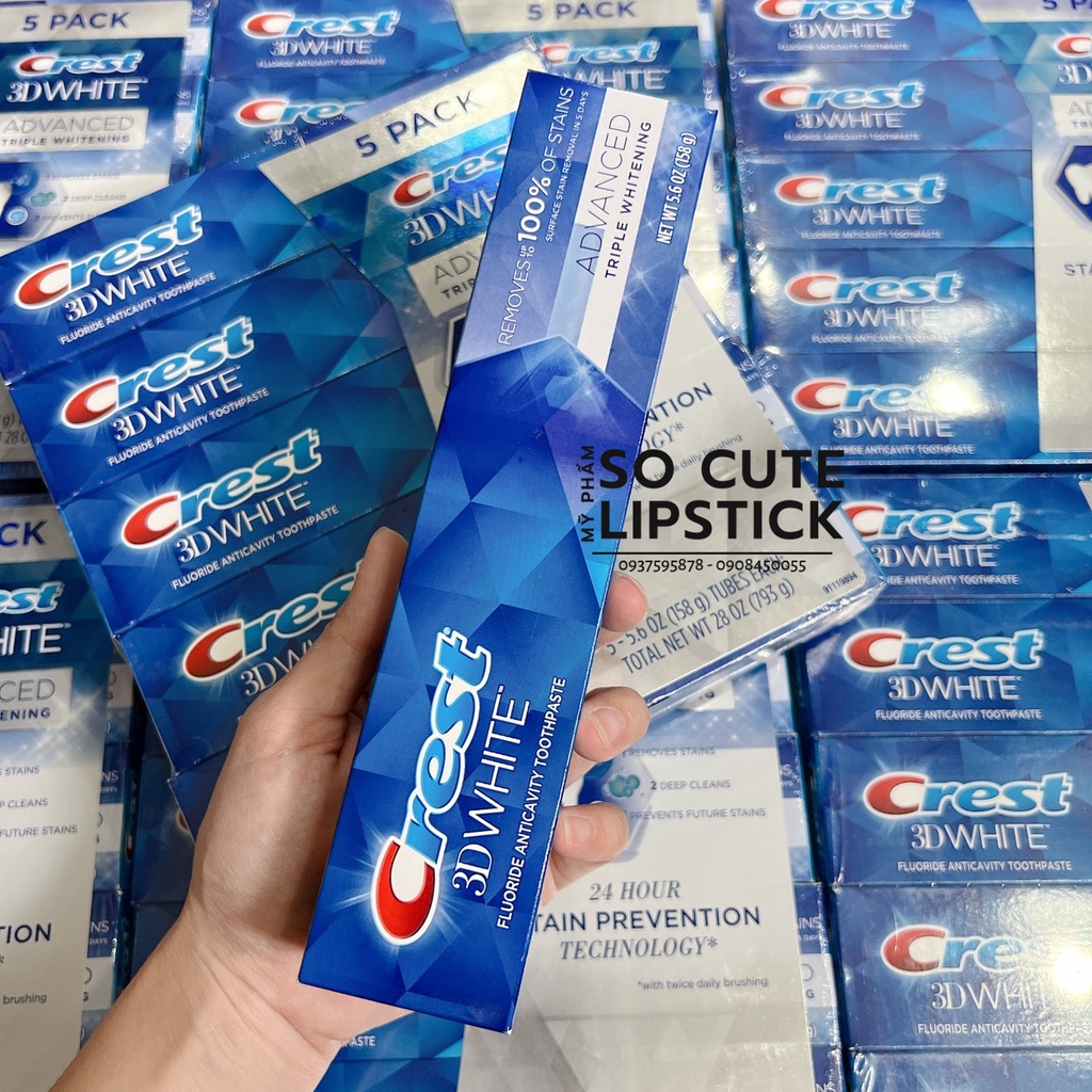 Kem đánh răng crest 3d white advanced triple whitening 158g