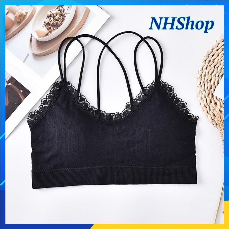HCM Áo bra cotton CAO CẤP 4 dây lưng đan chéo QUYẾN RŨ - Mút tháo rời - Áo bra cotton gân tăm - NHShop fc