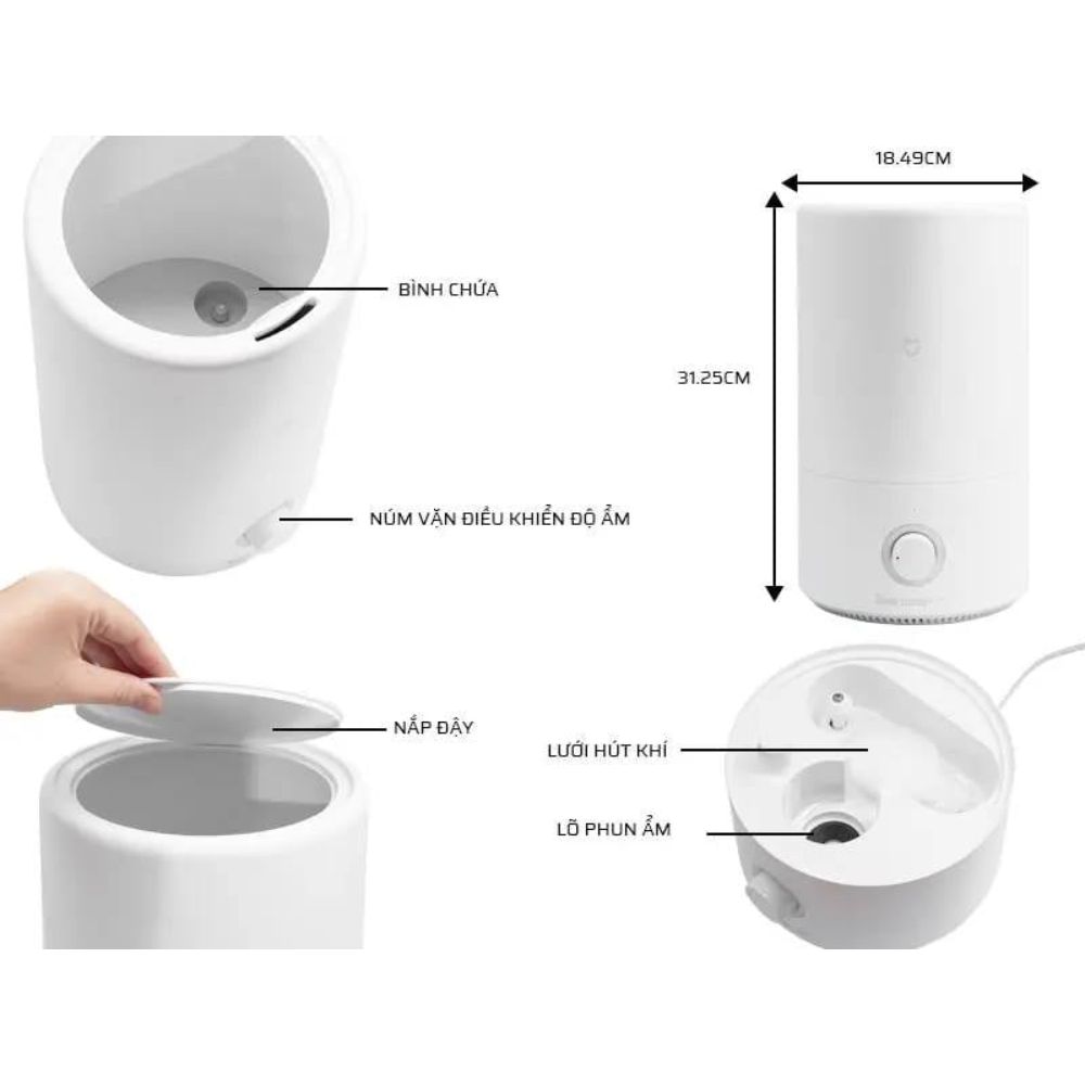 Máy phun sương tạo ẩm Xiaomi Mijia MJJSQ02LX dung tích 4L, công nghệ thông minh kết hợp xông tinh dầu, làm sạch nước, kháng khuẩn UV 99%, không gây ồn ào, sử dụng cho văn phòng và gia đình