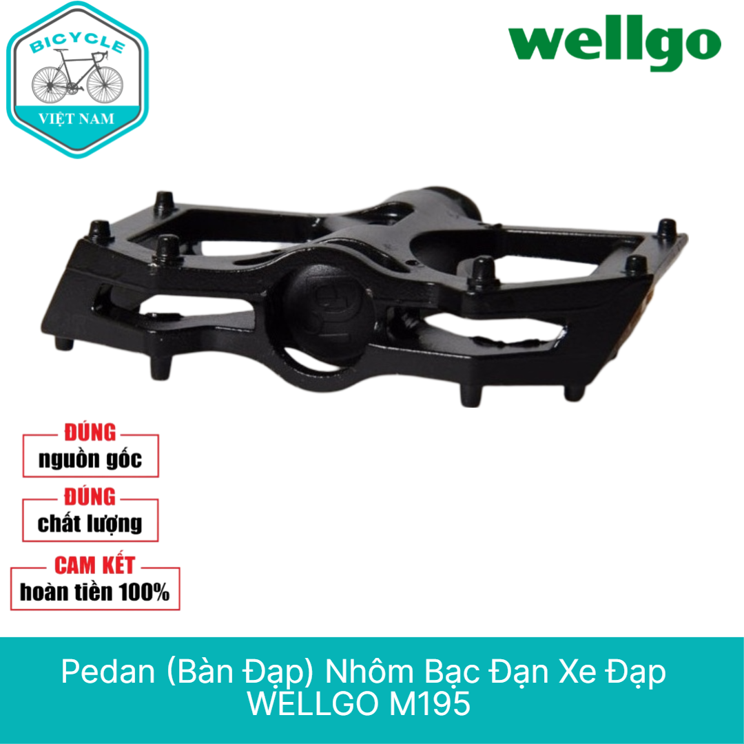 Pedan Bàn Đạp Nhôm Bạc Đạn Xe Đạp WELLGO M195 – Chống Trượt, Giá Rẻ, Dành Cho MTB & Touring