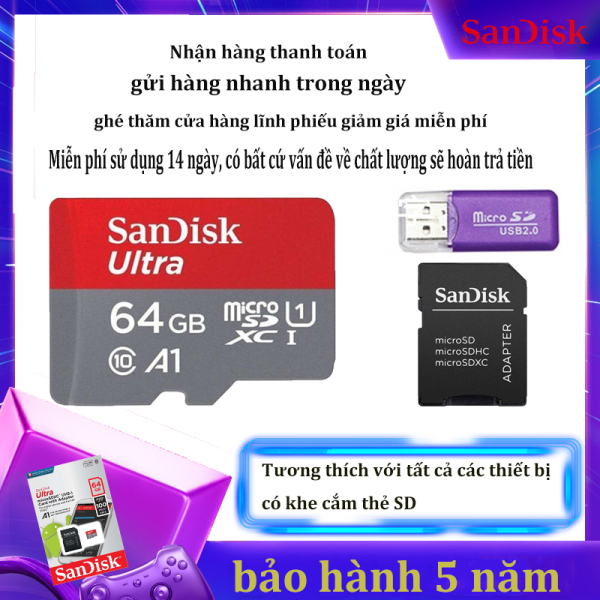 [Giảm giá / triết khấu 12% ] Thẻ nhớ SanDisk 64GB (Tặng kèm đầu đọc thẻ) – SanDisk Ultra MicroSD – CHÍNH HÃNG – Bảo hành 10 năm