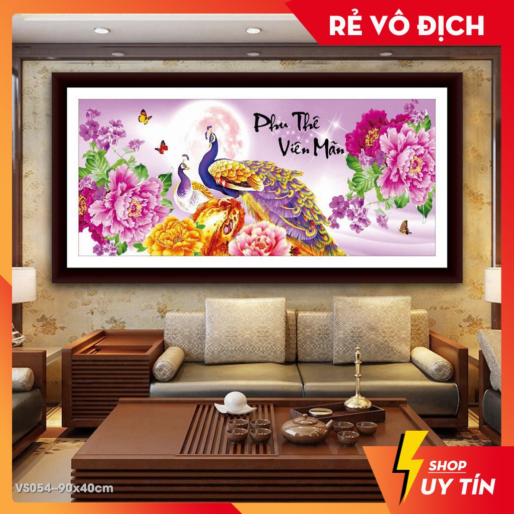 Tranh đính đá đôi công Phu Thuê Viên Mãn VS054 KT:90x40cm