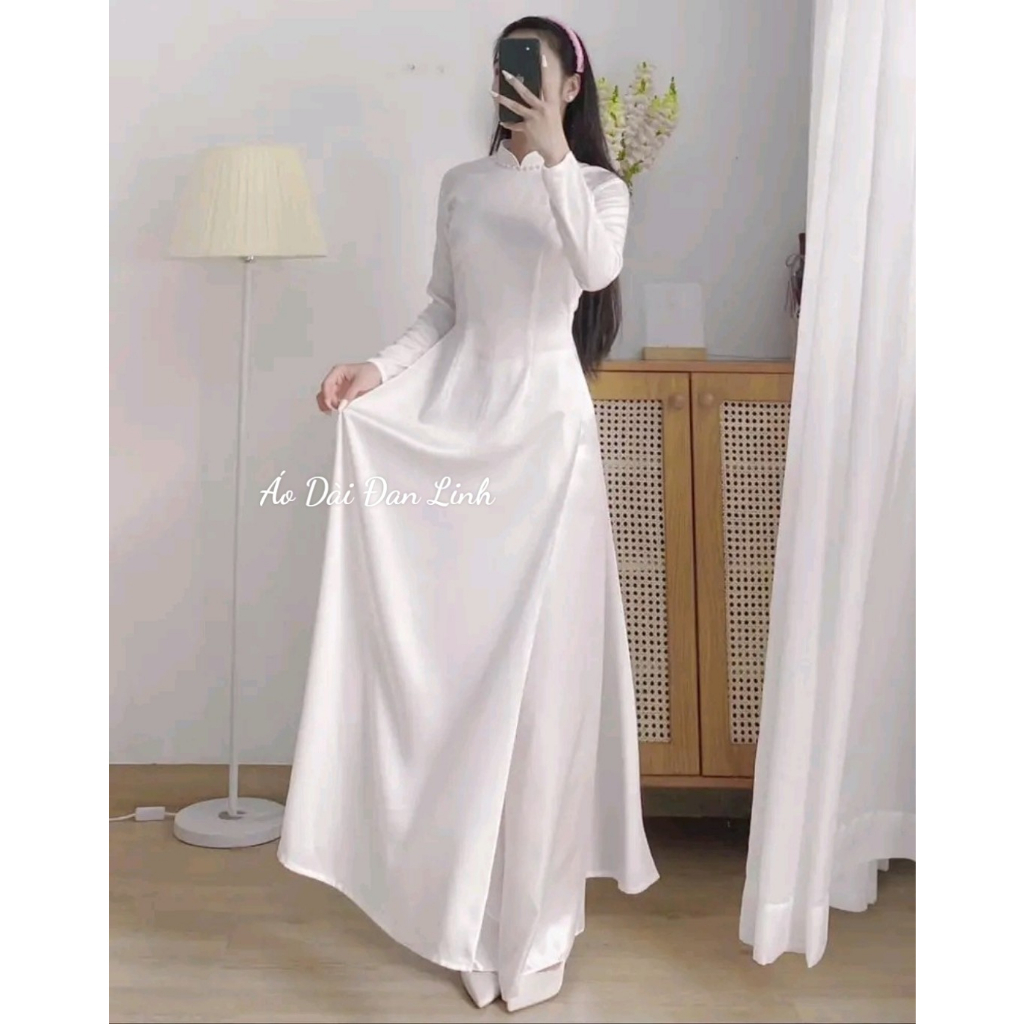 Áo dài màu trắng lụa 2 tà mềm mịn- Áo Dài Đan Linh