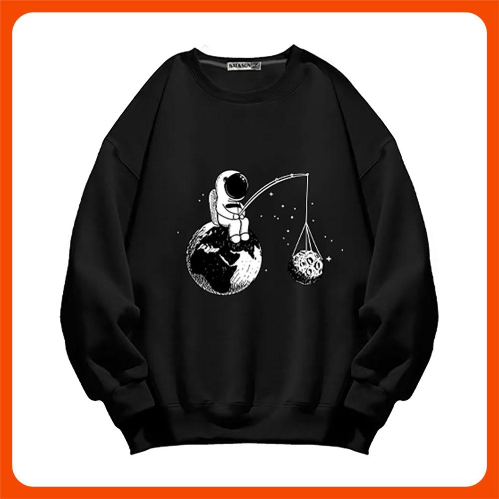 Áo Hoodie In Hình Phi Hành Gia Chất Vải Nỉ Bông Dày Dặn Mềm Mịn