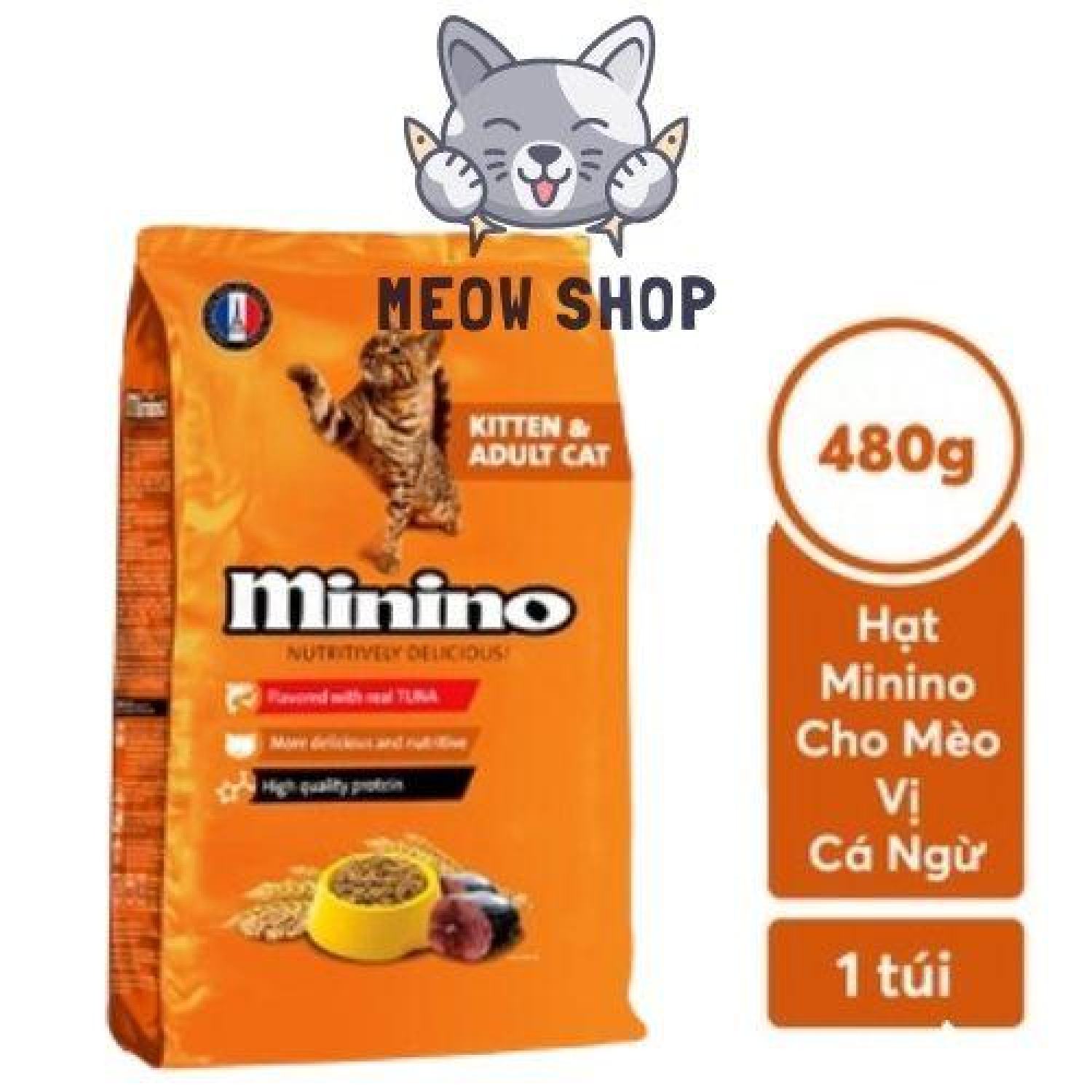 Mã PET50K giảm 8% - tối đa 50K đơn 250K 480g Hạt Minino Tuna cho mèo mọi
