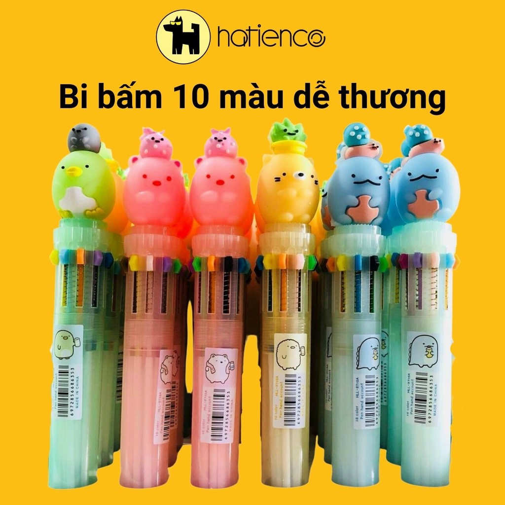 Bút bi bấm 10 màu dễ thương