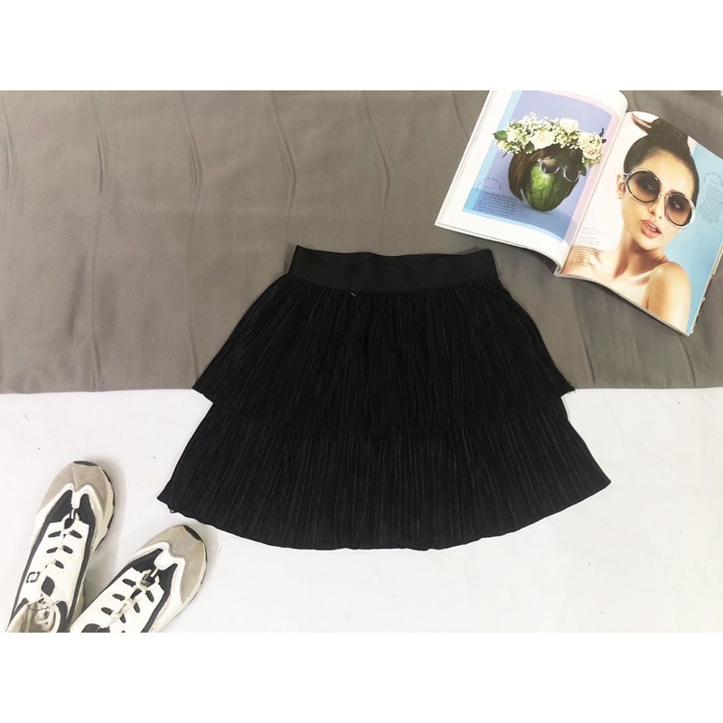 Chân váy dập ly lưng thun 2 tầng