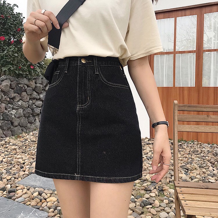 Chân váy jean dáng chữ A phong cách Hàn Quốc