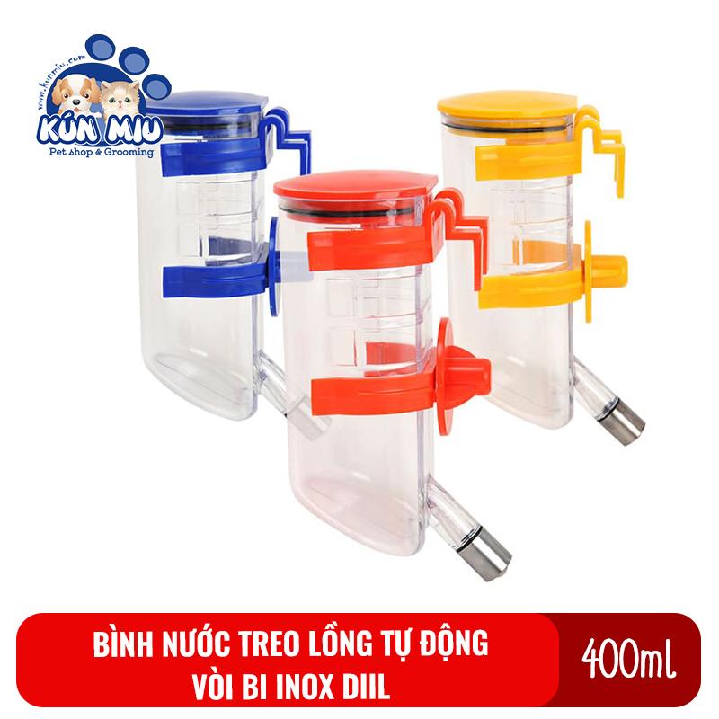 [Hoàn Tiền 10%] Bình nước treo lồng cho chó mèo, hamster, thỏ vòi bi Kún Miu 400ml Diil LS115