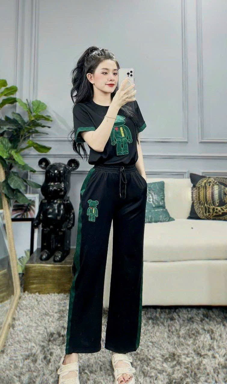 Set bộ thời trang ống suông gấu thêu về full màu