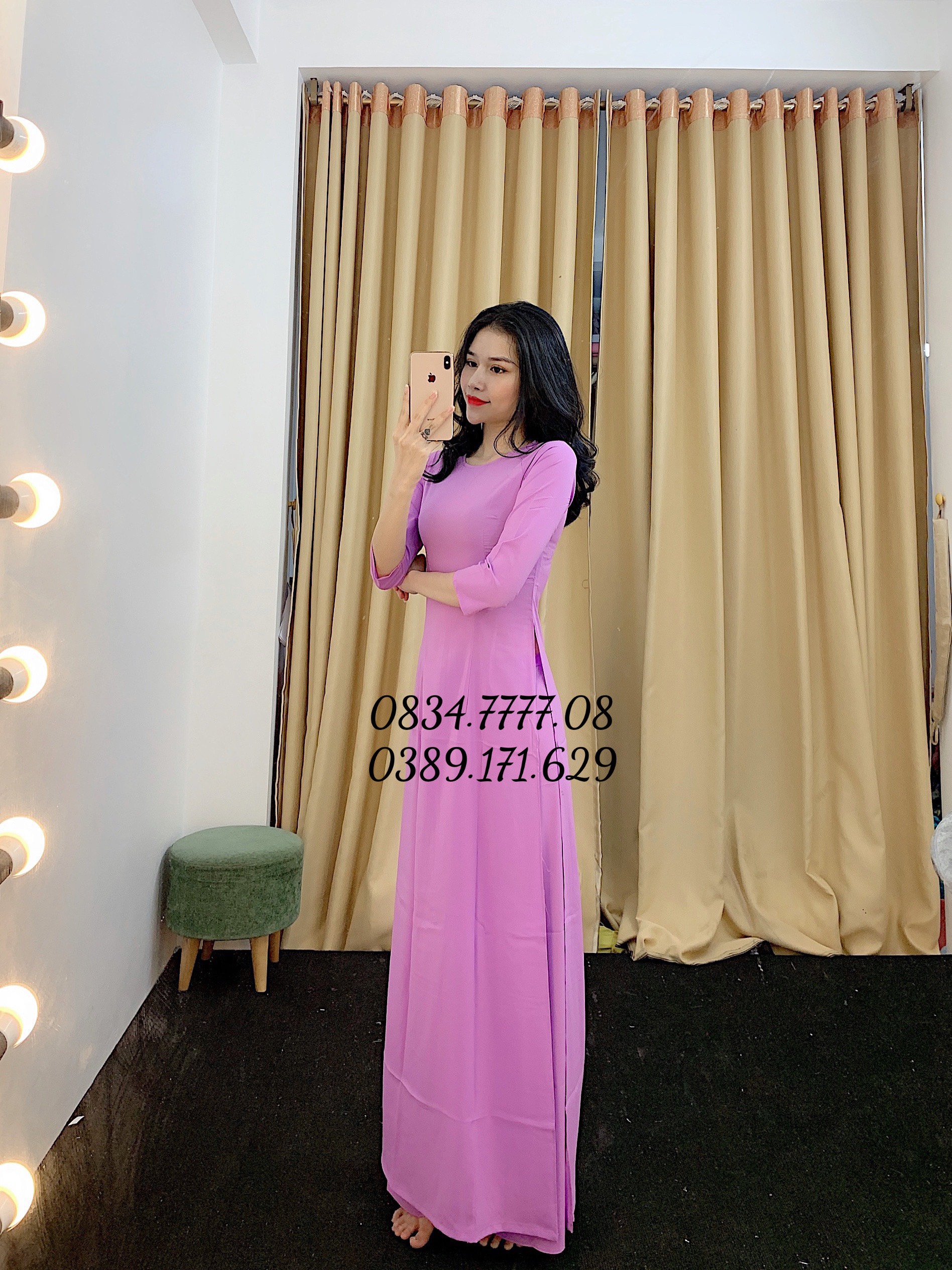 Áo dài trơn lụa nhật  một màu  cổ tròn tôn dáng