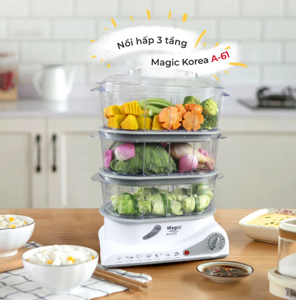 Máy hấp thực phẩm 3 tầng Magic A-61 - HÀNG MỚI 100%
