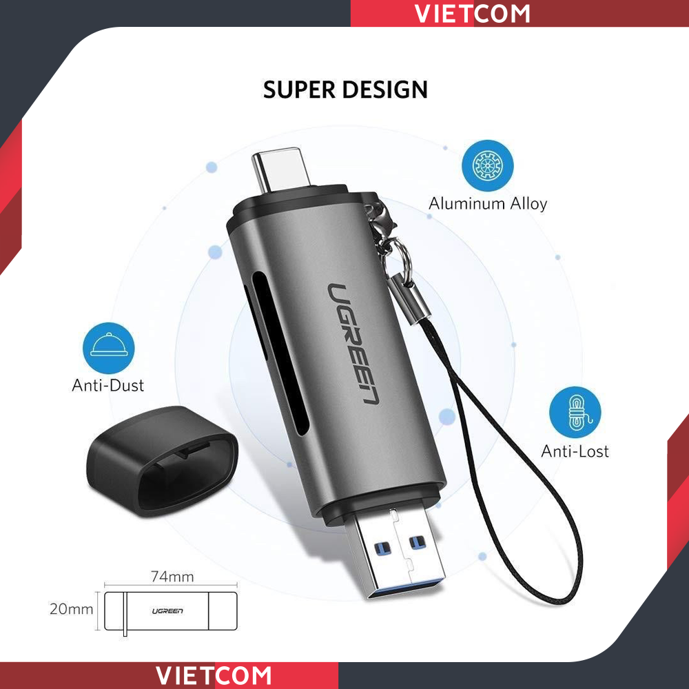 Đầu đọc thẻ nhớ SD/TF cổng USB Type C & USB 3.0 Ugreen 50706