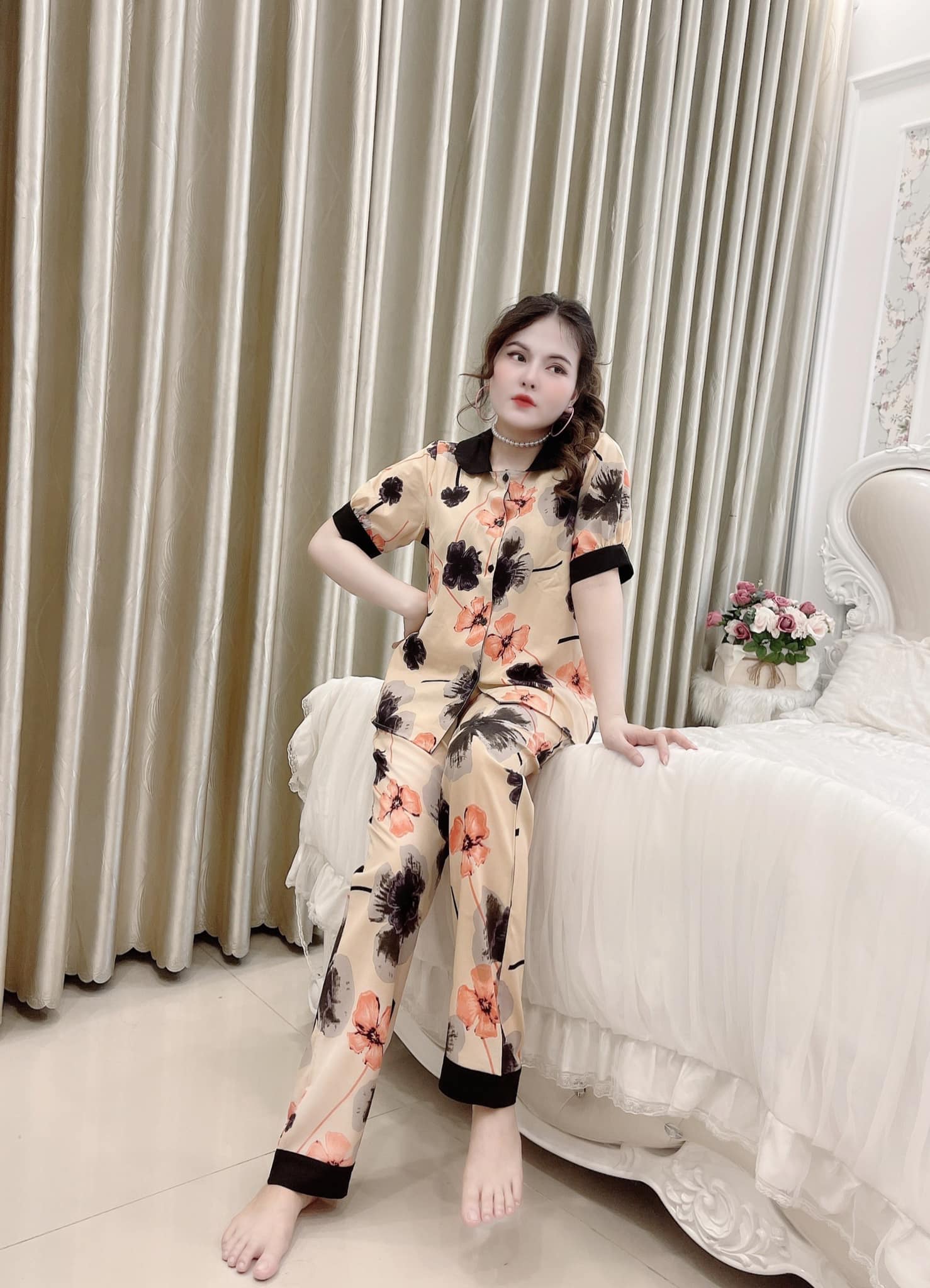Bộ Mặc Nhà Nữ Lụa Mango Cổ Sen Nhiều Màu