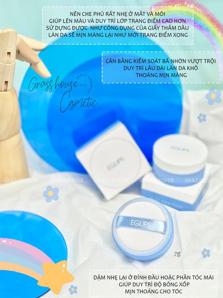 Phấn phủ bột kiềm dầu eglips oil cut sebum powder 7g chiết xuất trà xanh và rau má