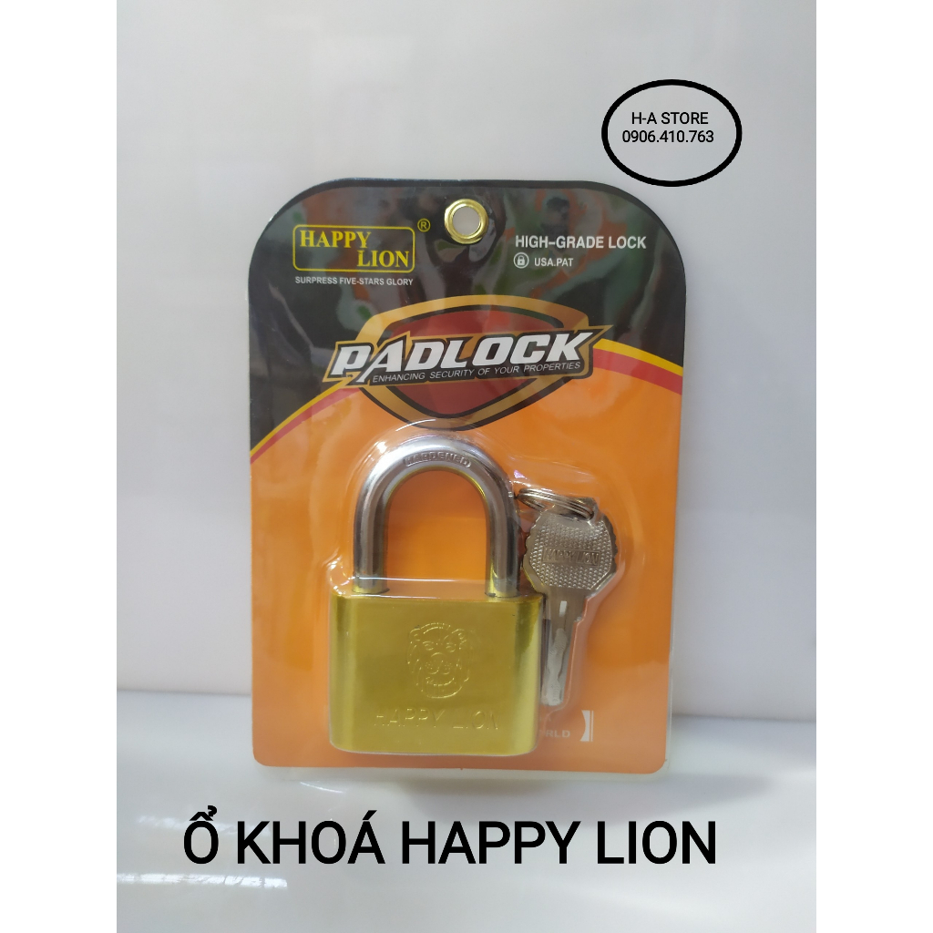 Ổ khóa cửa Happy Lion 60mm mạ vàng có 4 chìa
