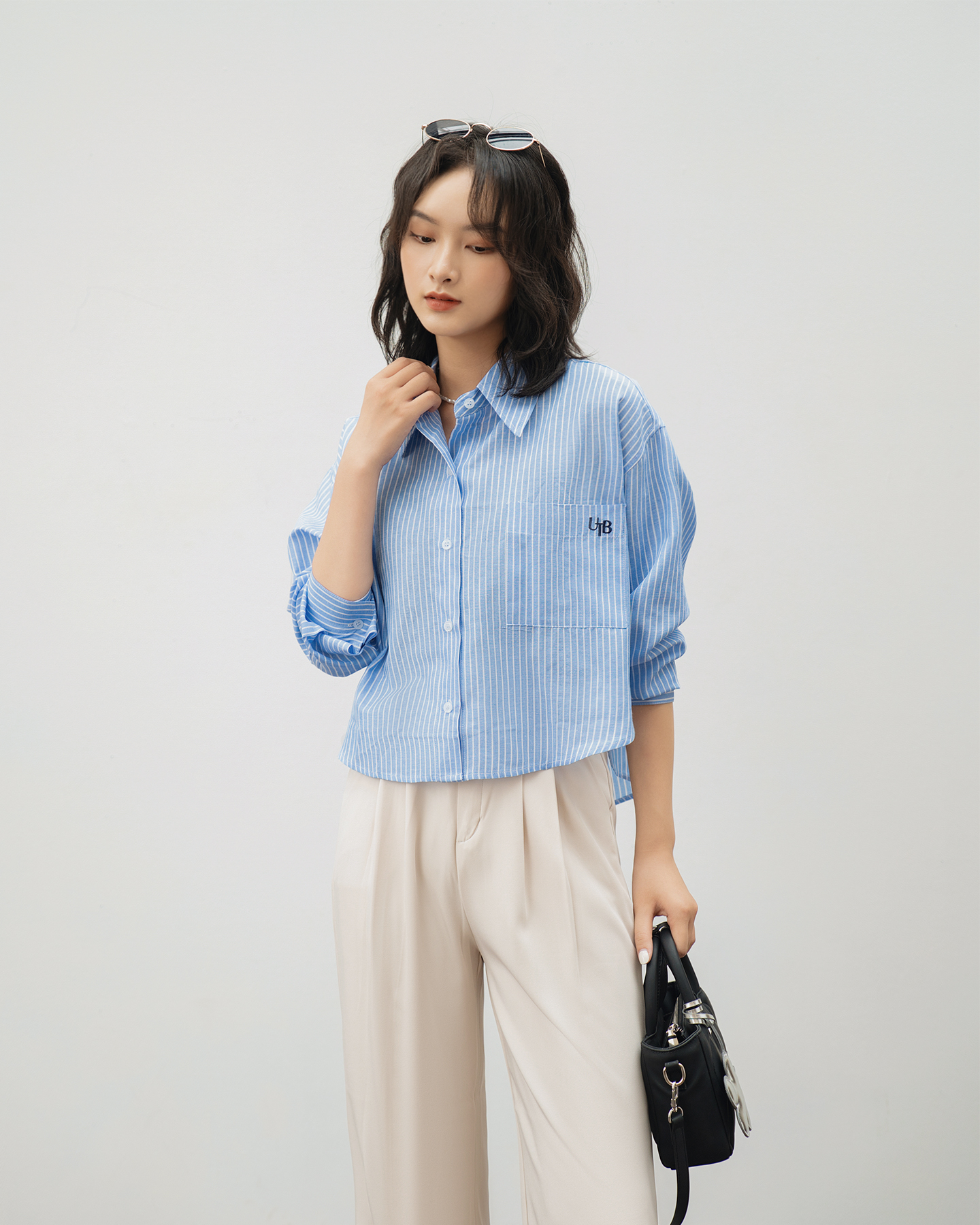 Áo sơ mi linen kẻ croptop Striped Jersey Shirt - by ufo.thebasic