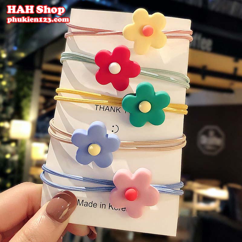 (Combo 5 dây, 5 màu) Dây buộc tóc hoa 5 cánh nhiều màu cột tóc cute phong cách Hàn Quốc
