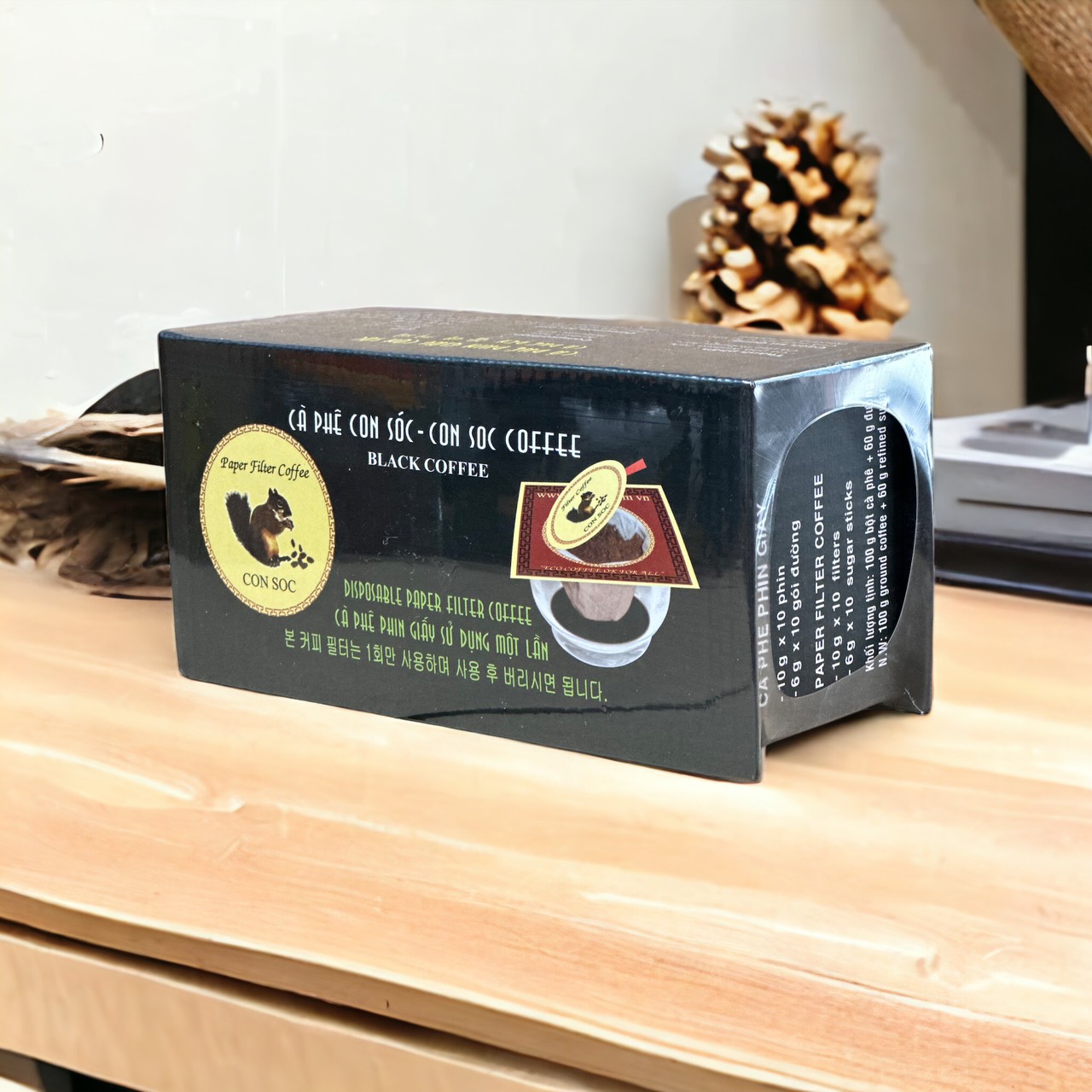 Cà phê CON SÓC Phin lọc giấy ĐƠN ĐEN( Hộp 10 gói)