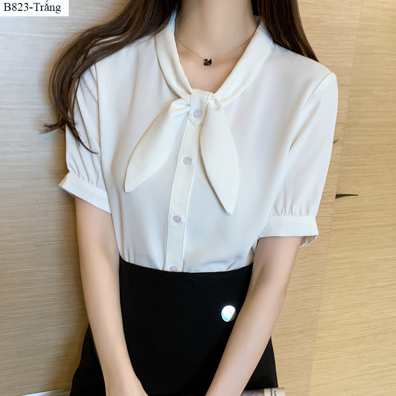 Áo sơ mi nữ kiểu phối nơ -B823