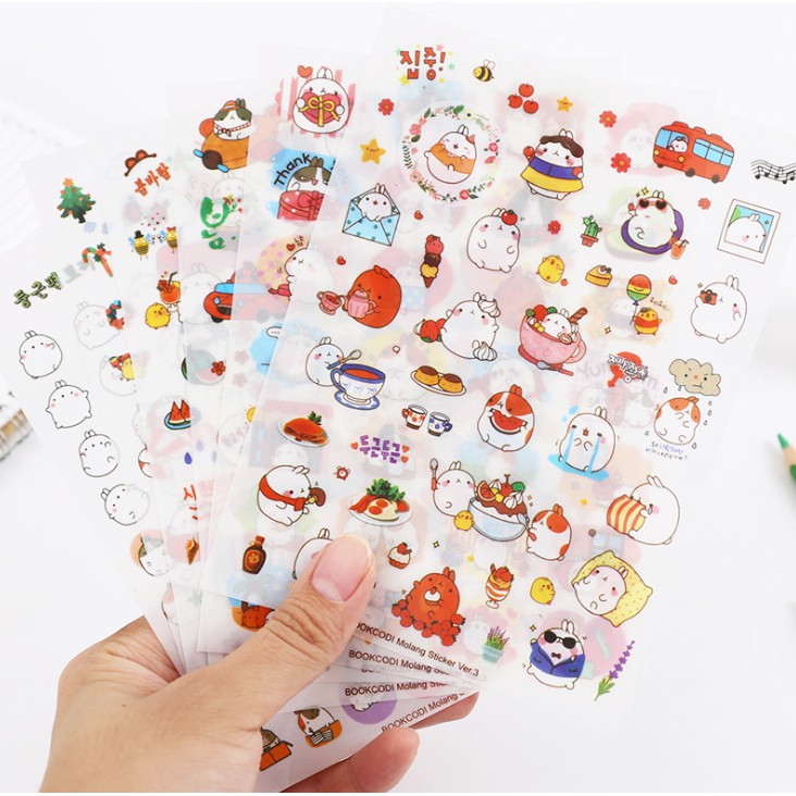 [HCM]Sticker Dán Trang Trí Molang và Piu Piu ( Trang Trí Sổ Kế Hoạch Sổ Nhật Ký) - 6 Tấm