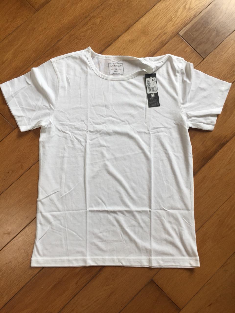 Áo t shirt trắng Aristino AC22 100% cotton mặc nhà, mặc trong sơ mi