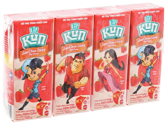 Sữa Chua Uống Kun vị Dâu 180ml (Lốc 4 Hộp)