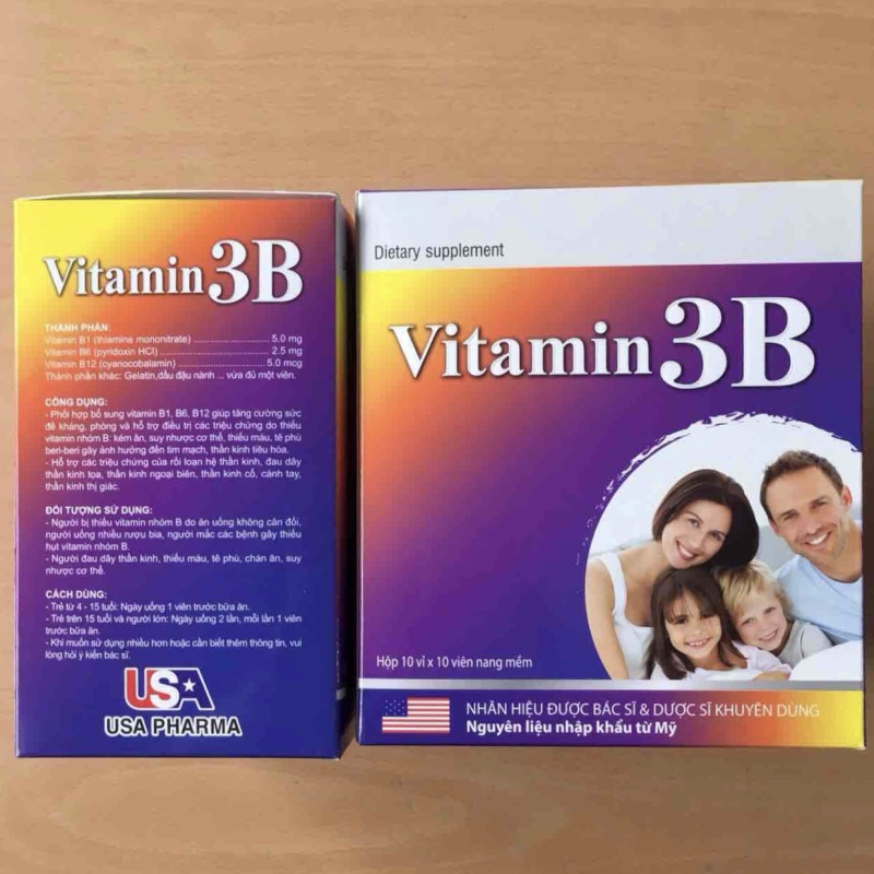 Vitamin 3B Giúp bổ sung và dự phòng thiếu hụt vitamin B1, B6, B12 cho cơ thể hộp 100 viên nhập khẩu