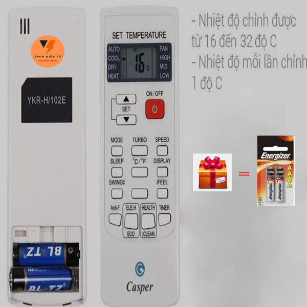 Điều khiển điều hoà Casper - Tặng kèm Pin AAA