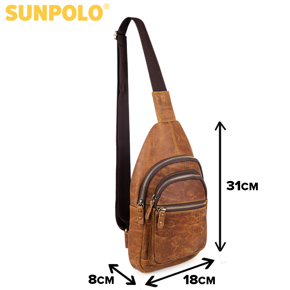 Men Leather Chest Bag SUNPOLO STU103 (Brown)