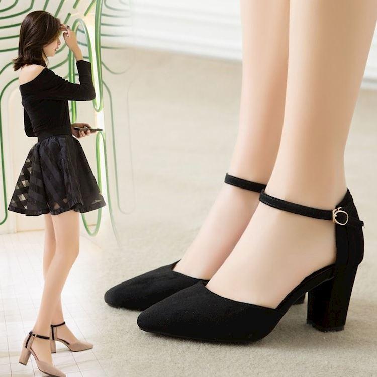 [HCM]Giày cao gót vuông 7cm bít mũi gót gót sọc CG0217