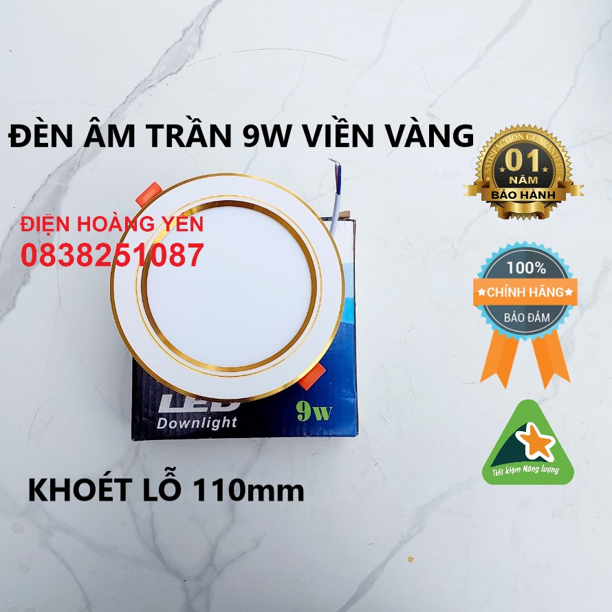 Đèn led âm trần viền vàng 9w 3 màu 3 chế độ (Trắng/vàng/vàng trung tính)