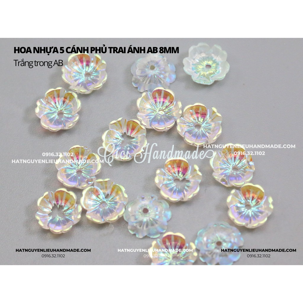Túi 20 hạt hoa nhựa 5 cánh phủ trai ánh AB size 8mm - 1cm nguyên liệu hoa tai DIY Cici Handmade hạt cườm hạt đá kim sa